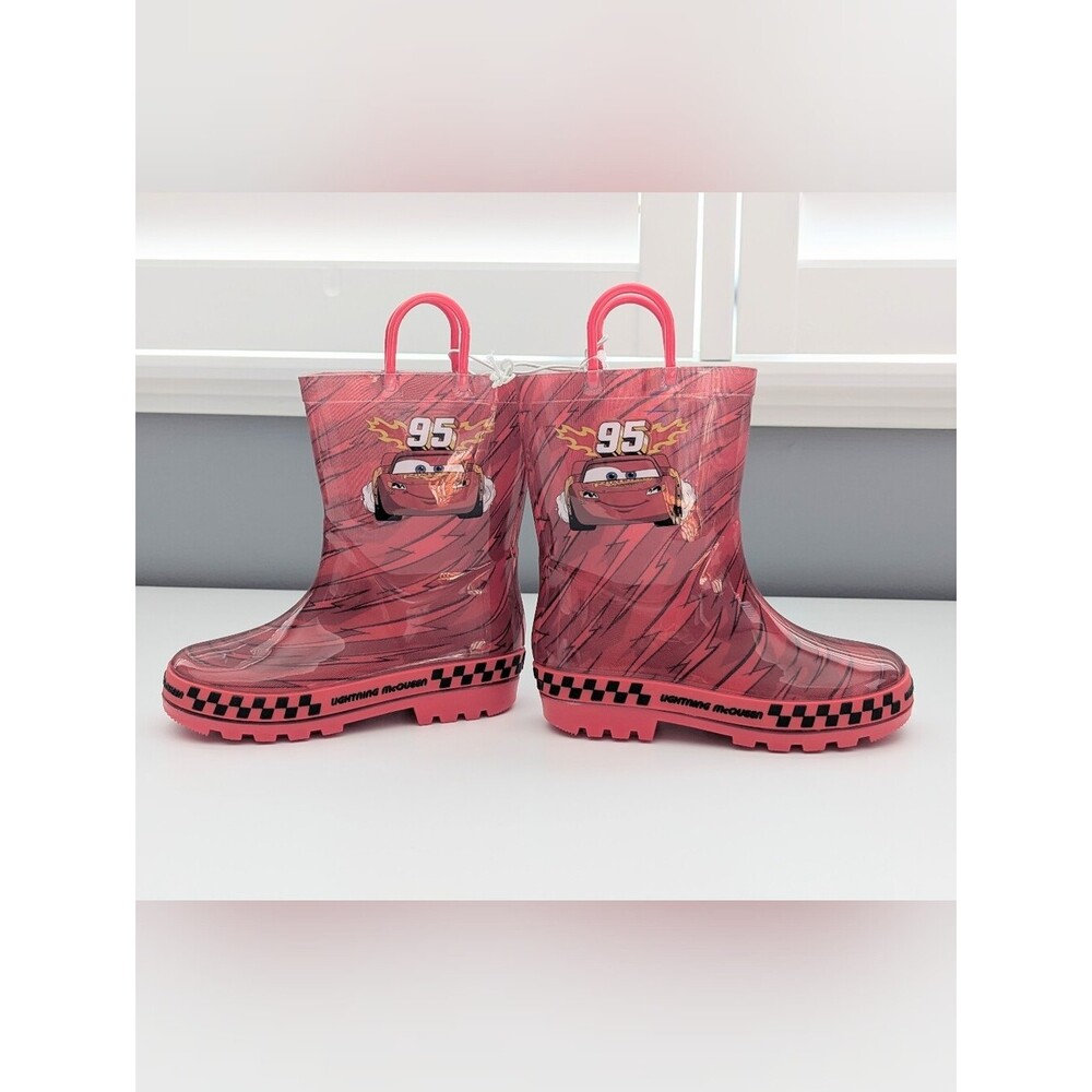 NWOT Disney Pixar Cars Lightning McQueen Kids (Size 11/12) Rain Boots w/Handles